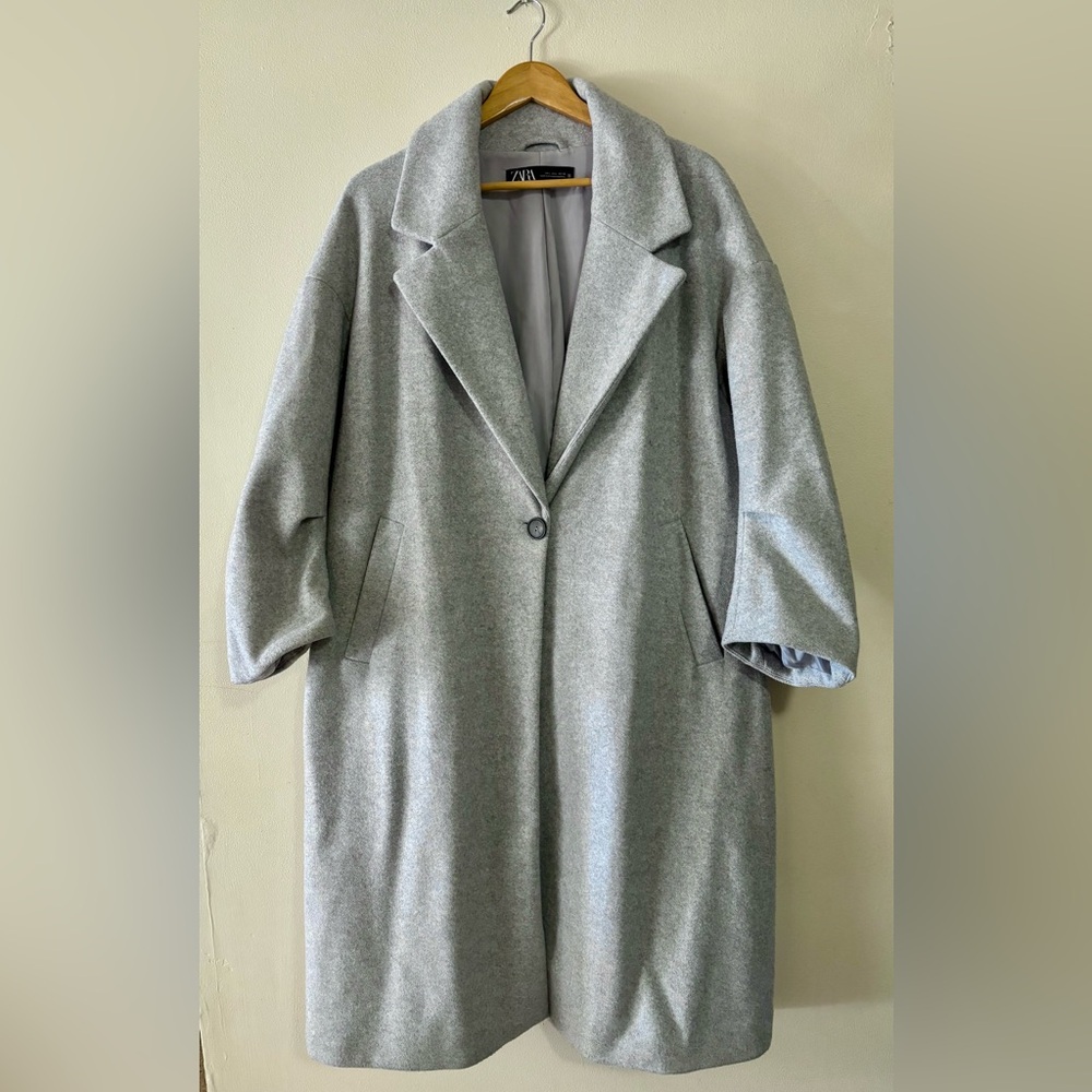 Zara Women's Gray Oversized Light Trench Coat L